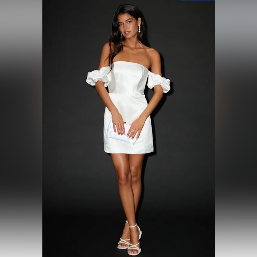 Lulu's White Strapless Off-Shoulder Mini Dress